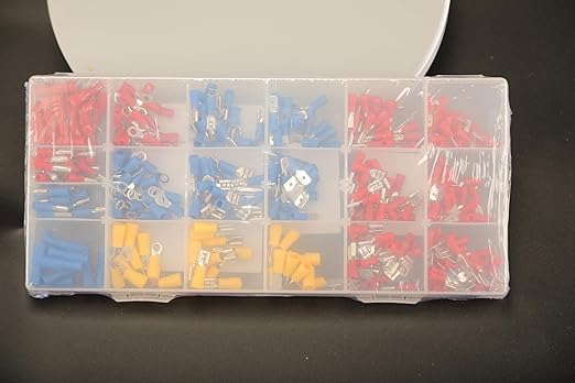 350pcs 19 Types Crimp Connectors, 2.8mm, 4.8mm, 6.3mm Male and Female Spade Terminals, Copper, Red, Blue, Yellow