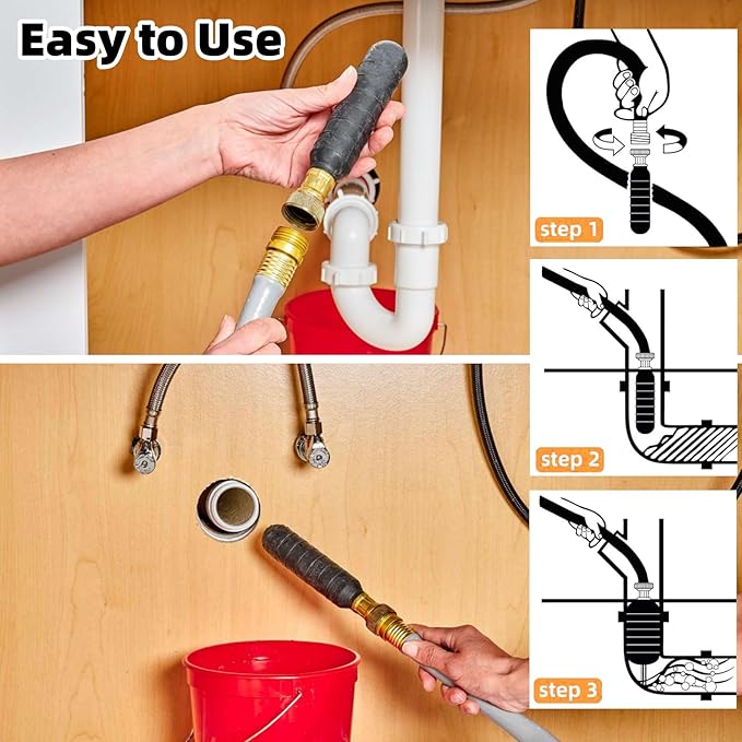 3 Pcs Drain Cleaning Bladder Set for 1-6 Inch Pipes Powerful Blockage Removal in Kitchen Bathroom Bathtub Swimming Pool and Sewer Lines Using Water Pressure