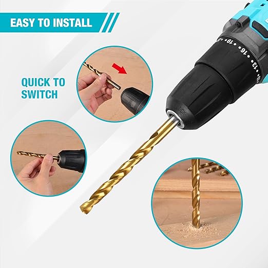 DURATECH Drill Bit Set, 21PCS Titanium Impact Twist Drill Bit Set with Tough Case, HSS Twist Drill Bits Kit for Soft Metal, Wood, PVC (1/16" - 1/2")