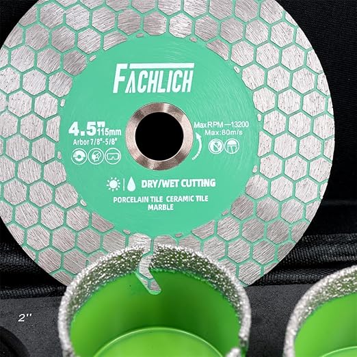 Tile Hole Saw Kit Diamond - FACHLICH 11pcs 2-1/2" Diamond Core Drill Bits Set and 4.5" Diamond Cutting Grinding Blade for Porcelain Ceramic Tile Marble Granite etc