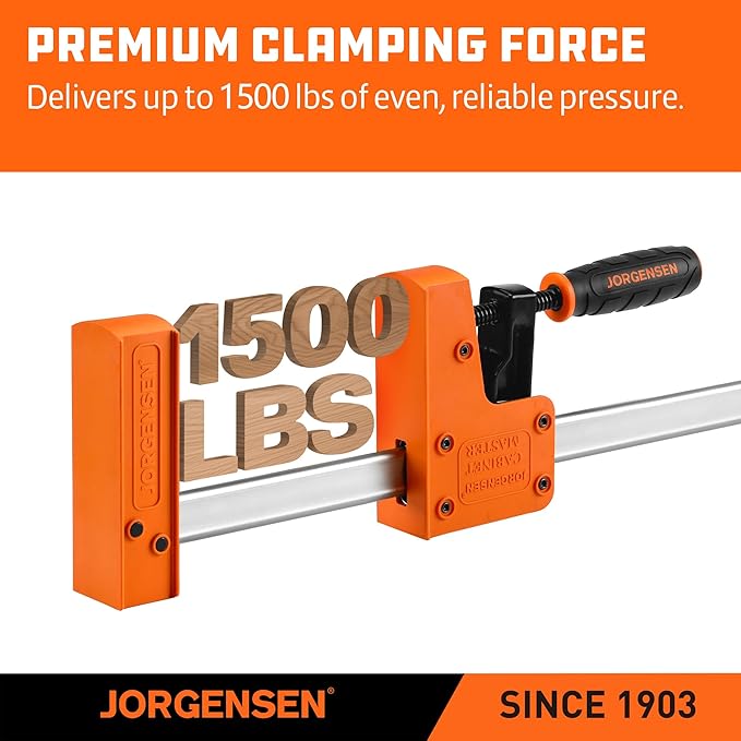 Jorgensen 18” Bar Clamp Set, 2-pack 90° Parallel Clamp Cabinet Master, Steel Jaw Bar Clamp for Woodworking, 1500 lbs load Limited
