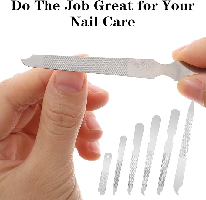 6PCS Metal Nail File for Natural Nails, Stainless Steel Nail Files Double Sided Sword Fingernail Files with Pointed Tip Non Slip Handle Curved Nail File Manicure Tools Finger Nail Filers