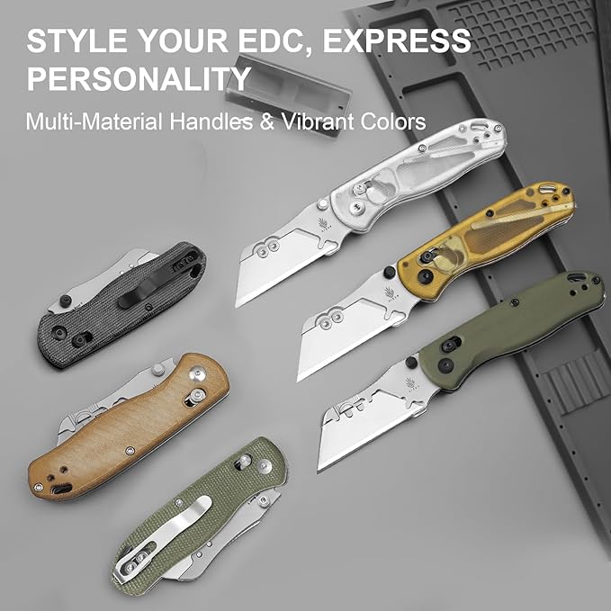 Kizer Drop Bear(Dual-screw Version) Folding Utility Knife, Clutch Lock Box Cutter EDC Pocket knife with 10PCS Razor Blades, Pocket Knives with Pocket Clip for Men Women V3619JA3