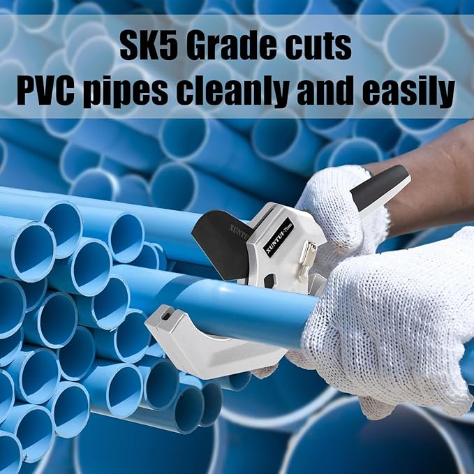 Ratcheting PVC Pipe Cutter - Cuts Up to 3" OD (2" Sch 40/80 Pipe) | SKD5 Steel Blade for Smooth Burr-Free Cut | Professional Plumbing Tools for DIY, Gardening(Silver Gray,75MM)