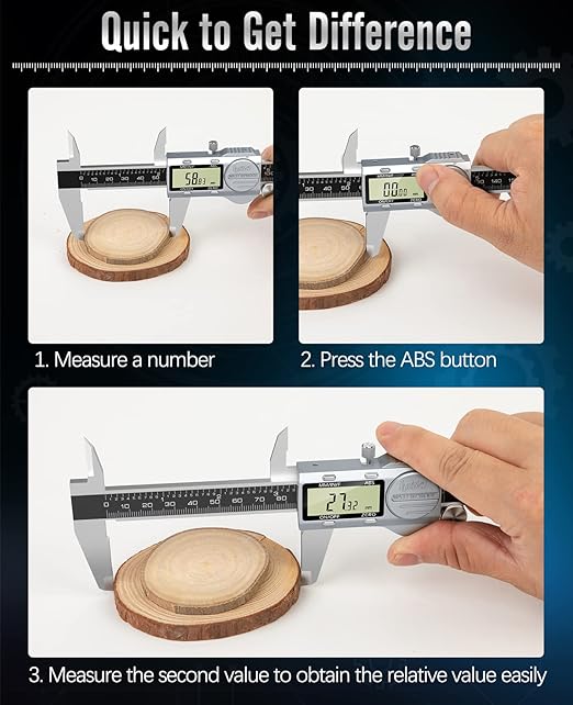 Digital Caliper 6 Inch, (ABS) Absolute Scale Caliper, IP54 Caliper Measuring Tool, Inch/MM/Fraction, Auto-Off LCD Stainless Steel Waterproof Micrometer Vernier Caliper, with Feeler Gauges