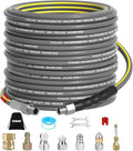 Sewer Jetter Kit for Pressure Washer 150FT, Drain Cleaner Hose 5800PSI 1/4 Inch NPT Corner with Sewer Cleaning Tool High Pressure Nozzle and Spanner Waterproof Tape