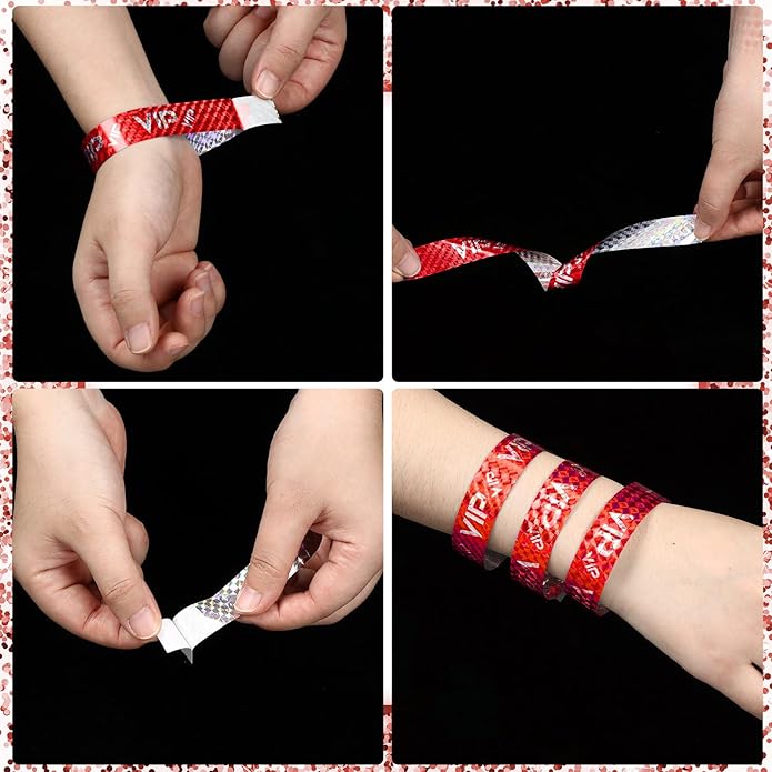 Teling 500 Pack VIP Plastic Wristbands Bracelets Party for Events VIP Custom Wristbands Plastic Bracelets Tear proof Waterproof Wrist Bands Arm Bands for Events Concerts