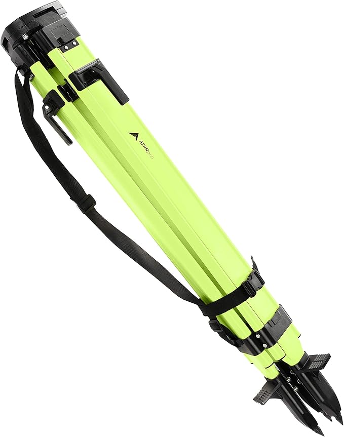 AdirPro Universal Survey Tripod – Laser Level Tripod – Transit Level Tripod - Quick Clamp - Heavy Duty Contractor Tripod 5/8” x 11” Thread (Green Aluminum)