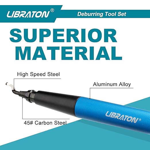 Libraton Deburring Tool with 11 High-Speed Steel Blades, 360 Degree Rotary Head, Professional Deburring Tool Kit Works on Metal, Resin, Aluminum, Copper, Plastic, 3D Printing, Wood