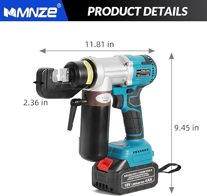 Electric Hydraulic Cable Lug Crimping Tool 12 AWG to 2/0 AWG Rechargeable Hydraulic Electrical Terminal Cable Lug Wire Crimping Crimper Tool Kits with 8 Dies