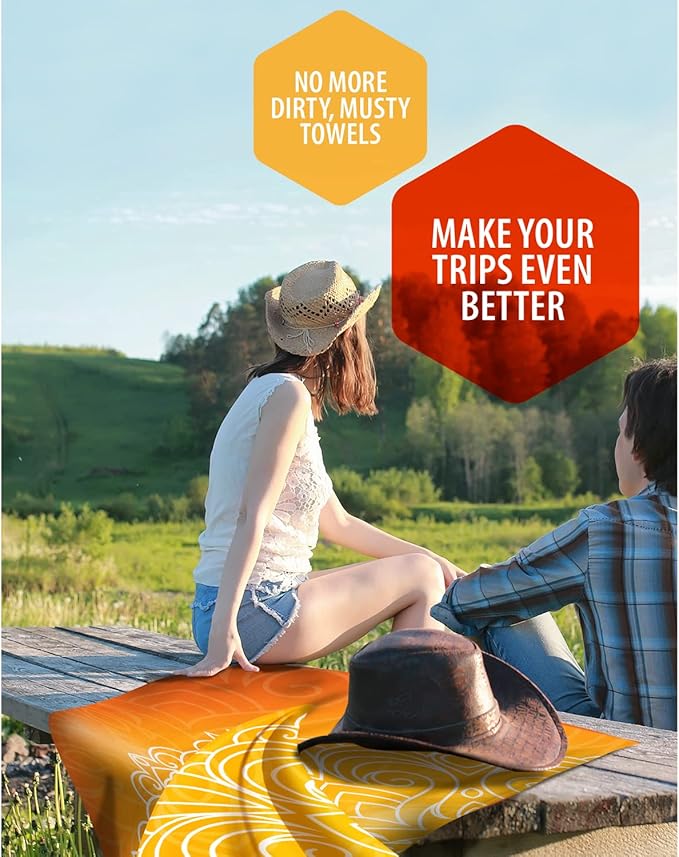 VENTURE 4TH Microfiber Beach Towel: Quick-Dry, Compact, Sand-Free, Absorbent, Sandproof and Lightweight - Perfect for Camping, Beach, and Roadtrips (Orange Mandala Design | 35x78 inches)