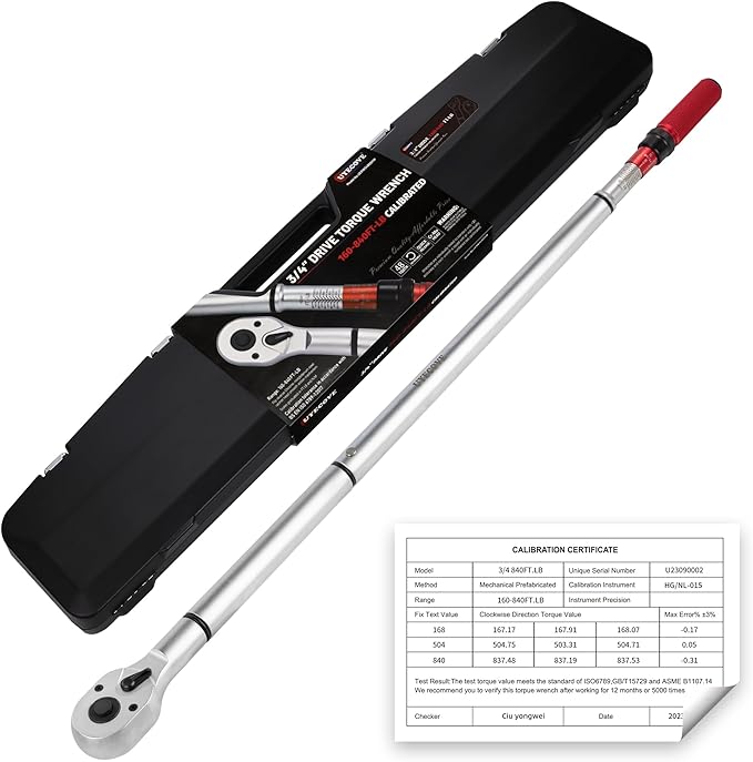 3/4 Inch Torque Wrench, 48 Tooth Torque Wrench 3/4 Drive 160-840FT.LB/217-1139N.M with a Solid Storage Case