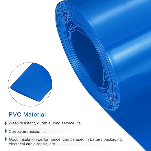 MECCANIXITY Battery Wrap PVC Heat Shrink Tubing 32mm Dia 50mm Flat 20 Feet(6meters) Blue Good Insulation for Battery Pack