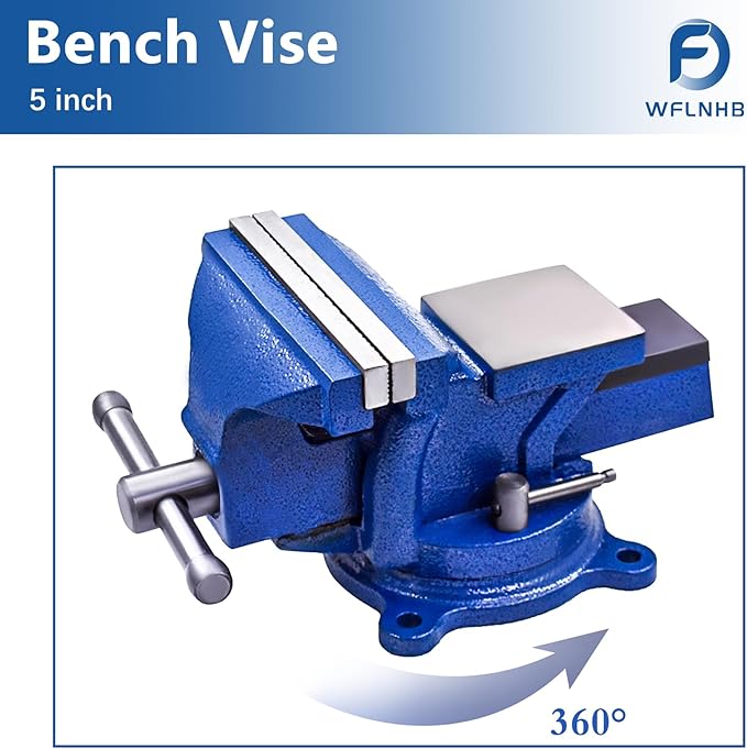 WFLNHB 5" Bench Vise Table Top Clamp Press Locking Swivel Base Heavy-Duty Fit for Crafting Painting Sculpting Modeling Electronics Soldering Woodworking and Fishing Tackle