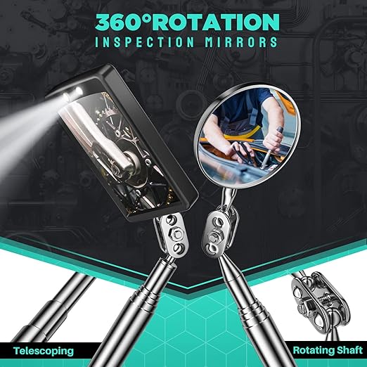 Telescoping Magnetic Pickup Tool Set, Inspection Mirror Telescoping, LED Flashlight, Cool Gadgets for Men, Gifts for Dad, Husband, Kids, Boyfriend, Magnet Stick