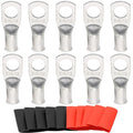 SVAAR 10pcs 8 AWG - 5/16'' Tinned Copper Cable Lugs Wire Lugs UL Listed 8 Gauge Ring Terminal Wire Lugs Battery Cable Ends Heavy Duty Closed End Crimp Connectors with 10pcs 3:1 Heat Shrink Tubings