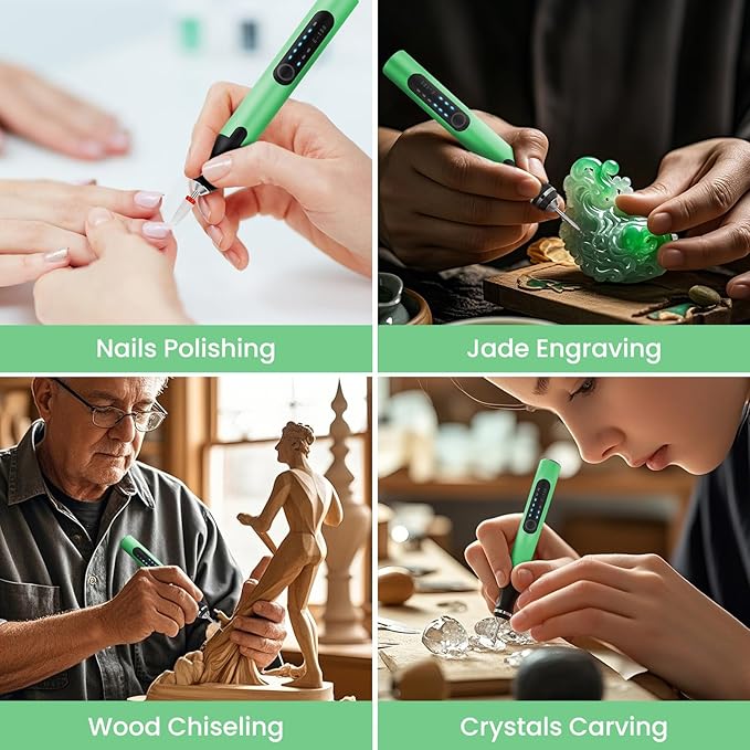 Electric Engraving Pen with 37 Bits, USB Rechargeable Cordless Etching Engraving Tool, Portable DIY Rotary Engraver for Jewelry Wood Glass Stone Carving (Green)