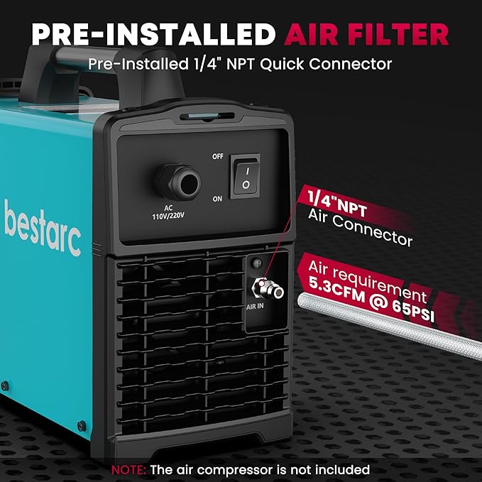 Plasma Cutter, [Pilot Arc][Large LED Display][Air Sensor] 50A bestarc Plasma Cutter Machine 110/220V Dual Voltage, 1/2 Inch Clean Cut 3/4 Inch Max Cut, Post Flow Mesh, 2T/4T for Beginners DIY
