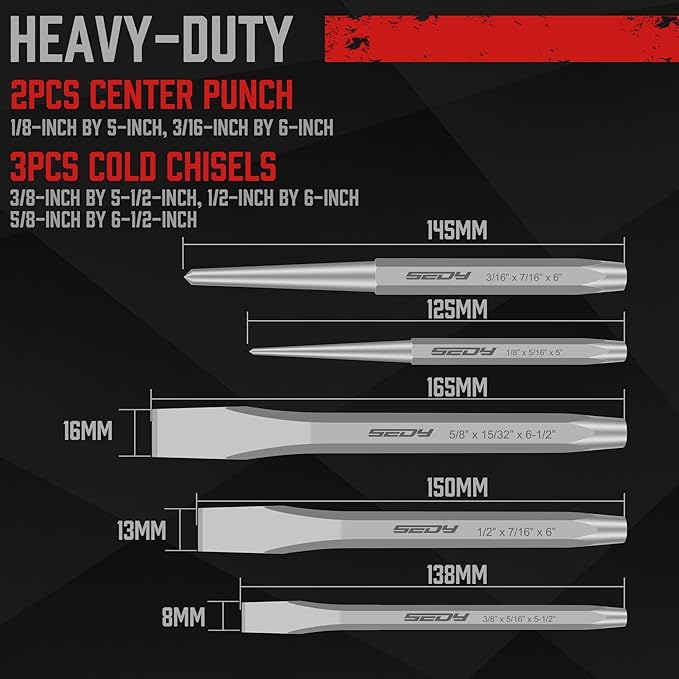 16-Piece Precision Punch & Chisel Set - Taper Punch, Pin Punch, Center Punch, Cold Chisels & Gauge for Versatile Applications