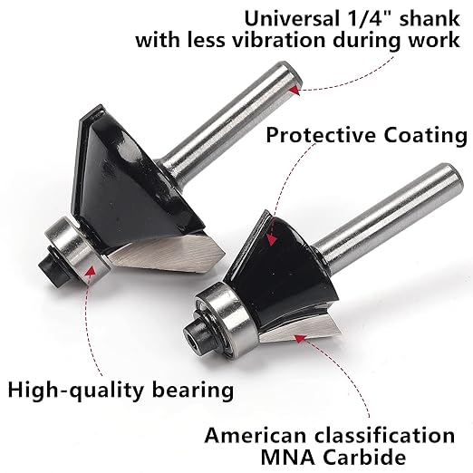 MNA Router Bits Set of 15 Pieces 1/4 Inch Shank, Tungsten Carbide 1/4" Router Bit Pro Kit, DIY Woodwork Tools, Carrying Case