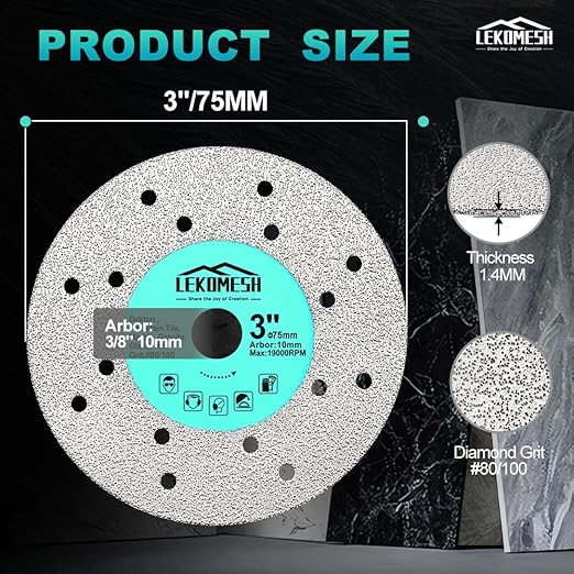 Rock Slab Grinding Disc - 3 inch Glass Cutter Disc (5pcs), Granite Cutting Blade, Diamond Grinder Wheel for Rock Slab, Stone, Tile, Marble, Granite, Glass Diamond Saw Blades
