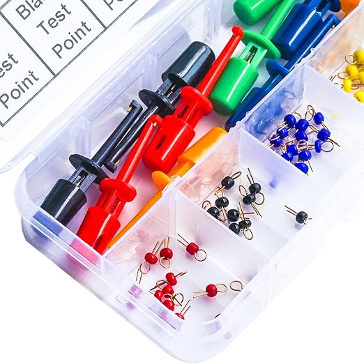 PCB Test Point & Test Hook Clip Assorted Kit, Black/Red/Green/Blue/Yellow Test Point Pin & Test Hooks Clips Spring Hook Clip PCB Board Breadboard Kit (PCB-Test-Kit)