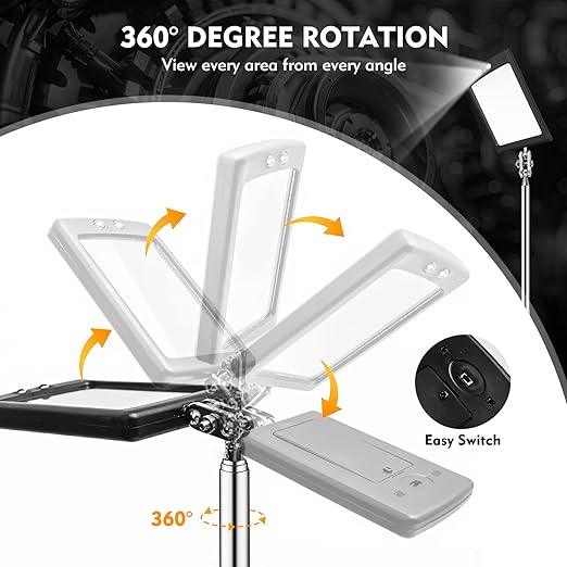12-35 Inch Extendable Inspection Mirror, 360-Degree Rotation LED Inspection Mirror Telescoping, Telescoping Mirror for Mechanic Checking Vehicle and Extra Viewing