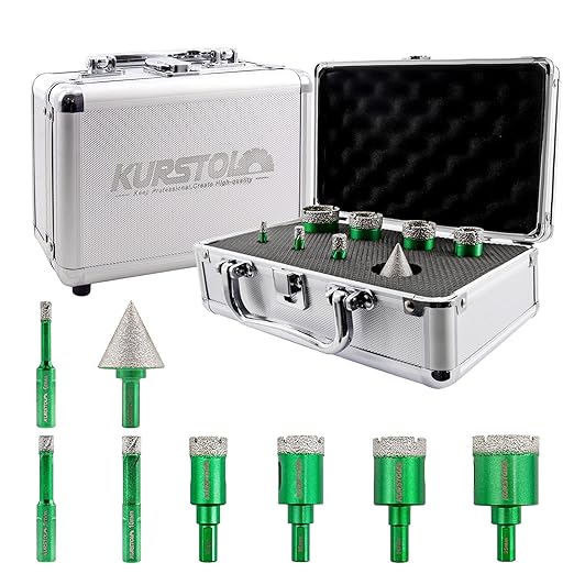 Diamond Core Drill Bit Kit - 6/8/10/20/25/28/35mm Triangle Shank+35mm Hex shank Beveling Chamfer Bit Tile Hole Saws for Dry Drilling Porcelain Ceramic Tile Granite Marble Stone