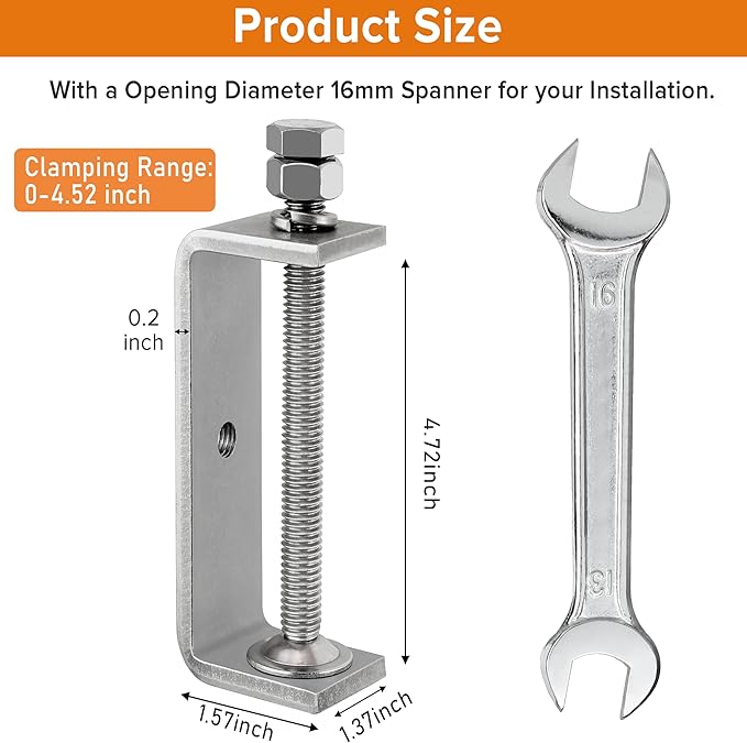 120MM 304 Heavy Duty Stainless Steel C Clamps Tiger Clamp Woodworking Clamp,Features Stable Wide Jaws and Protective Pads (2 Pcs)