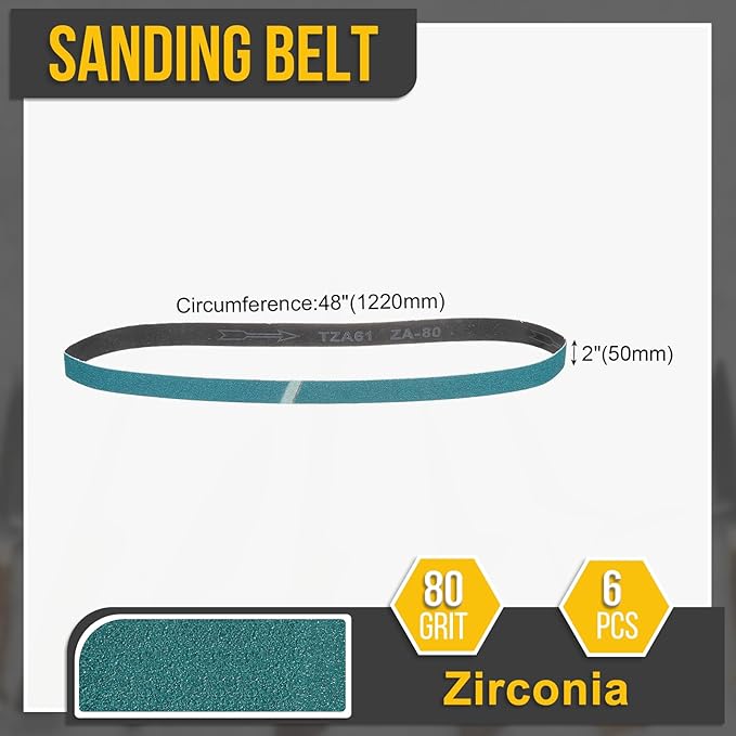 2 x 48 Inch Sanding Belt, 6 Pcs 80 Grit Zirconia Knife Sharpener Belt Work Sharpening for Belt Sander Knife Carving Tool Metal Working