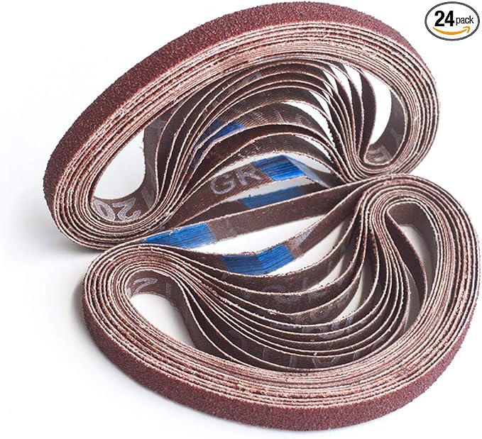 3/8 x 13 Inch Aluminum Oxide Sanding Belts, 4 Each of 40/60/80/120/180/240 Assorted Grits Abrasive File Belts for Air Belt Sander, 24-Pack
