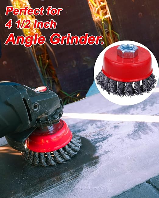 Rocaris 6 Pack Wire Wheel Cup Brush for Angle Grinder, 3 & 4 Inch Twisted Knotted & Coarse Crimped Cup Brush for Cleaning Rust, 5/8 -11 Inch Threaded Arbor