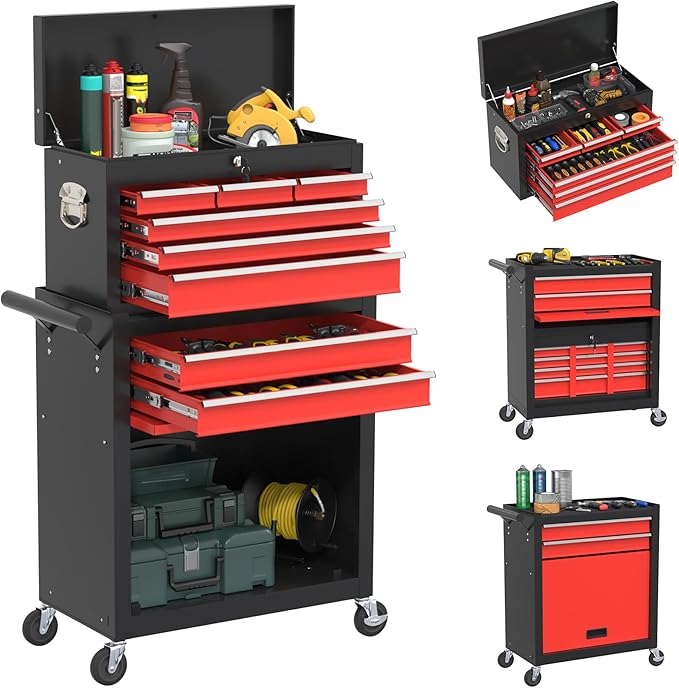Rolling Tool Chest with Wheels, 8-Drawer High Capacity Tool Box with Wheels, Removable Storage Toolbox with Lock for Garage, Workshop