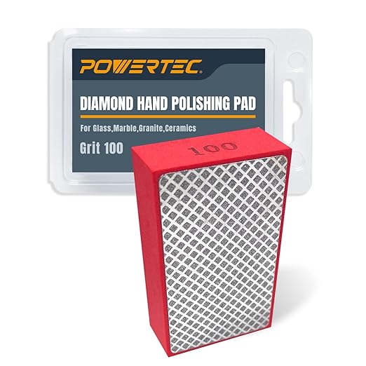 POWERTEC Diamond Hand Polishing Pads 100 Grits 1Pack, Diamond Sanding Block for Polishing and Grinding Porcelain, Ceramic Tile, Glass, Granite, Stone, Wood & Metal (71905)