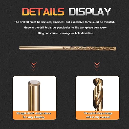 Drill Bit, #36 Cutting Diameter, 4341 HSS Gold Finish 118° Cutting Angle Number Jobber Bits - (Applications: for Drilling Soft Metal Plastic Wood), 5-Pieces
