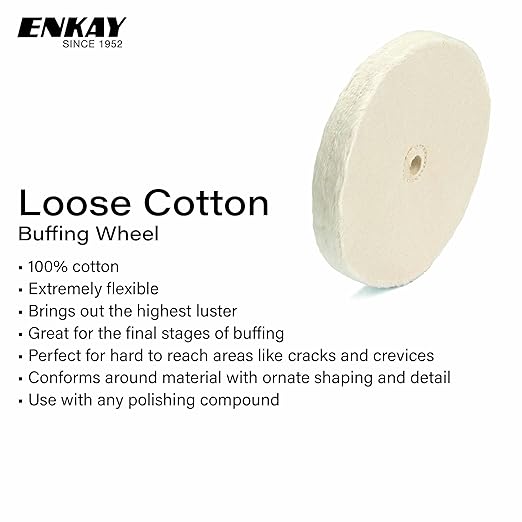 ENKAY - 8" Loose Cotton Buffing Wheels (2 Pack) for Polishing Metal and More, for Use with Polishing Compounds, Buffing Machines & Bench Grinders (40 Ply Each)