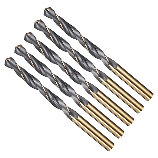 Drill Bit, 8mm Cutting Diameter, 4341 HSS Gold and Black 118° Cutting Angle Number Jobber Bits - (Applications: for Drilling Soft Metal Plastic Wood), 5-Pieces