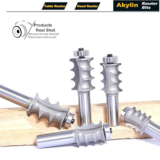 5pcs Triple Beading Router Bit Set,1/2" Shank,Radius 3/32",1/8",5/32", 5/32" and 3/16",Bearing Guided Cutters for Wood Multiple Beads Profiling,Molding,Edging