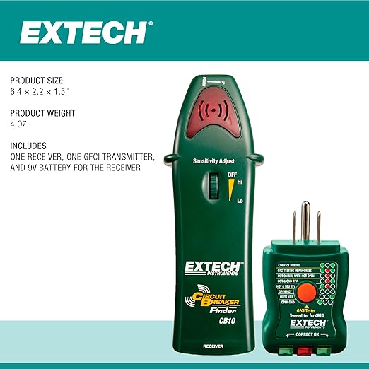 Extech CB10 Circuit Breaker Finder, Locates fuses/Breakers, Tests receptacles and GFCI Circuits