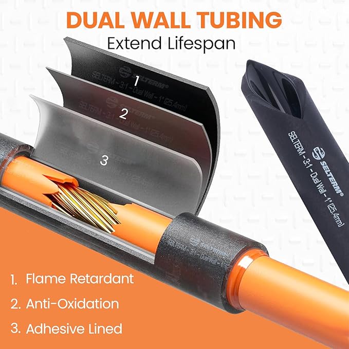 SELTERM 1" Black [50 Feet] Marine Grade Heat Shrink Tubing Roll, 3:1 Ratio Dual Wall Adhesive Lined Waterproof Heat Shrink Wrap Tube, for Battery Cable Lugs Wire Terminals Connectors