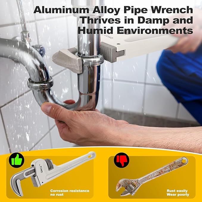 Pipe Wrench Set, Professional Aluminum Pipe Wrench 10,14,18 Inch Heavy Duty Plumbers Wrench for Plumbers, Pipe, Home, Auto Repair