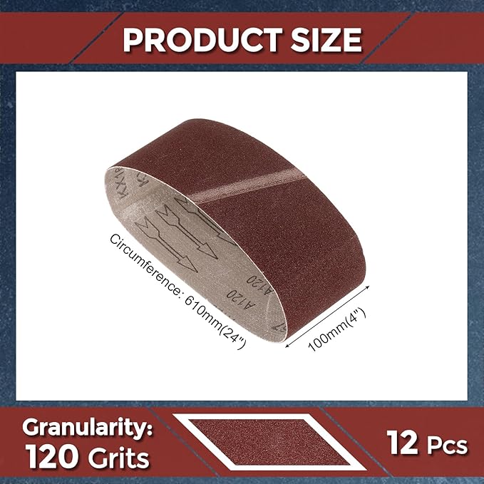 12 Pcs Sanding Belts 4 x 24 Inch 120 Grit Aluminum Oxide Abrasive Sandpaper for Belt Sander Metal Grinding Wood Working Weld Rust Removal