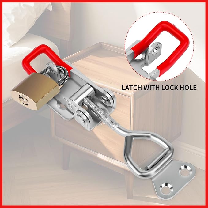 6 Pack Toggle Clamp Latch,550Lbs Holding Capacity 4002 Heavy Duty Adjustable Latch Hardware Toggle Latches with Lock Hole for Woodworking Jigs & Fixtures,Smoker,Tire Carrier,Tool Box,Cabinet