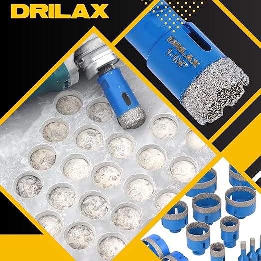 Drilax Pro Series 1-1/4 Inch Diamond Hole Saw for Angle Grinders | 1-3/8" Depth | 5/8"-11 Thread | Ideal for Faucets, RO Filters, Grab Bars & Dry Drilling | Long Life