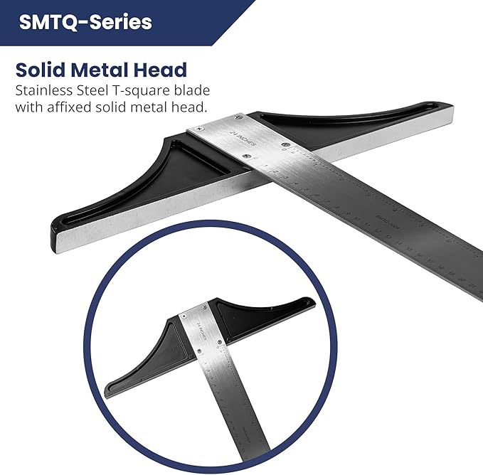 Pacific Arc 48 Inch T Square, Traditional Stainless Steel, Graduated Inch and Metric