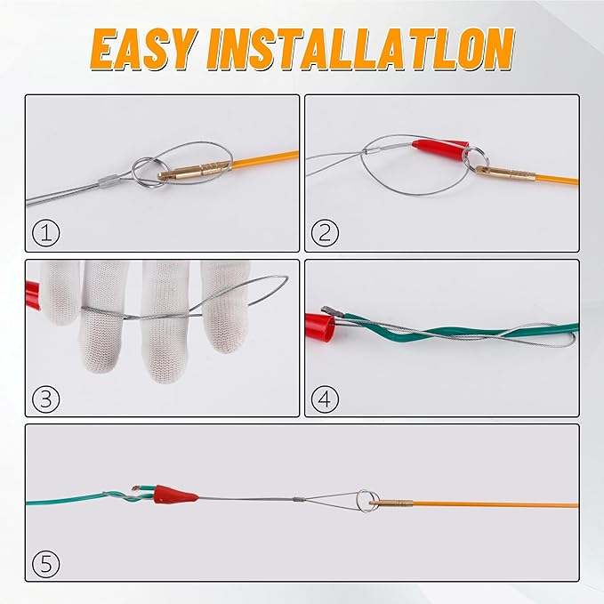 KOOTANS 22FT Fiberglass Electrical Wire Running Kit Wire Fishing Tools Fish Tape Wire Puller Through Wall Cable Snake Fish Rods Kit with Different Attachments