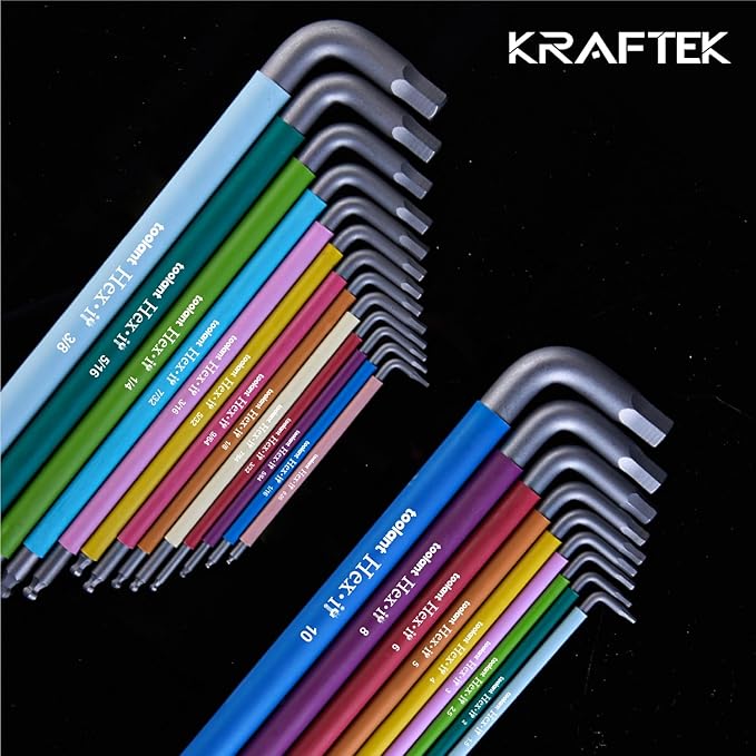 Allen Wrenches Sets 22pcs(Metric&SAE), Extra Long Arm Allen Key Set with Ball End, Crafted Hex Key Set with Color Coded Sleeves, Unique Patented Holder Design for Magnetizing and Demagnetizing