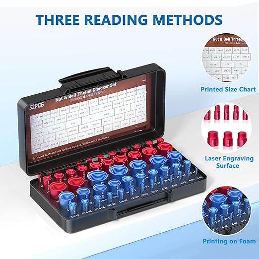 52PCS Thread Checker, Nut and Bolt Thread Checker, Thread Checker Kit in Standard and Metric (28 SAE & 24 Metric), Bolts Measuring, Bolt Size Finder Checker Thread Gauge for Quickly Identify