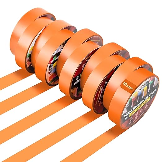 RED WOLF 10 Pack Orange Electrical Tape 3/4 Inch x 66 Ft Industrial Grade UL/CSA Listed 7 Mil Thick Flame Retardant High Temp Waterproof Electrical PVC Tape Electric Super Vinyl Rated 600V