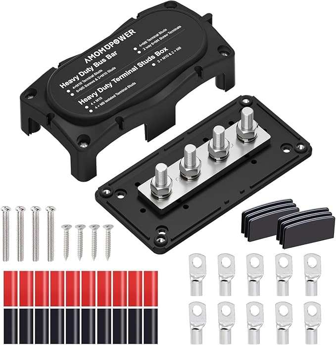 300A Bus Bar 12v Power Distribution Block 4 x 5/16"(M8) Terminal Block Heavy Duty Waterproof Buss Bar Junction Block Marine Battery Bus bar for Automotive Boat Solar System(Black)